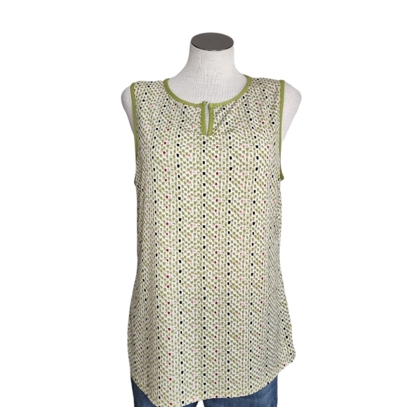 Liz Claiborne Key Hole Neck Sleeveless Lime Green Speckled Women's Top Size L - Picture 1 of 6